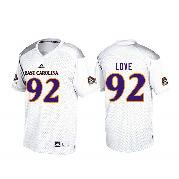 Men #92 Trey Love ECU Pirates College Football Jerseys Sale-White